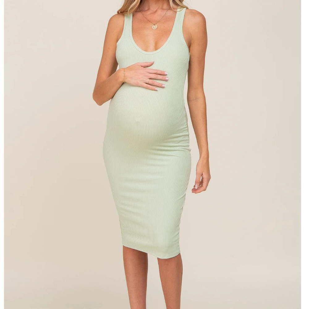 Pinkblush Brown Rib Knit Basic Sleeveless Maternity Dress